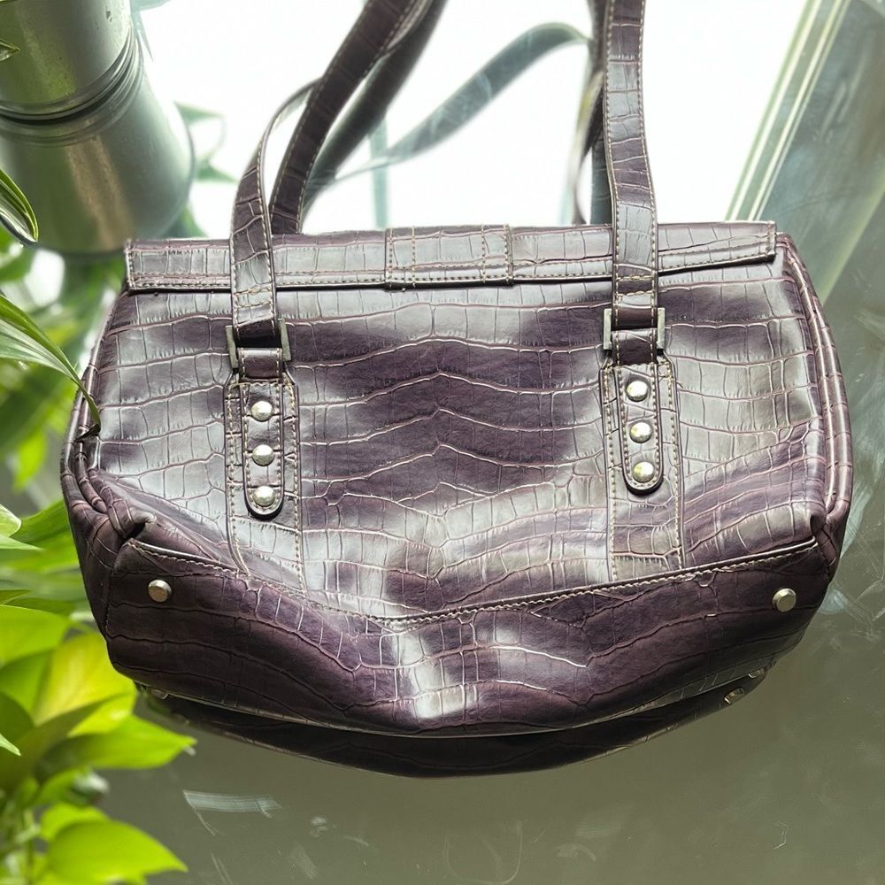 Apostrophe Purple Snakeskin Bag Large Tote Purse Shoulder Bag - Picture 3 of 4